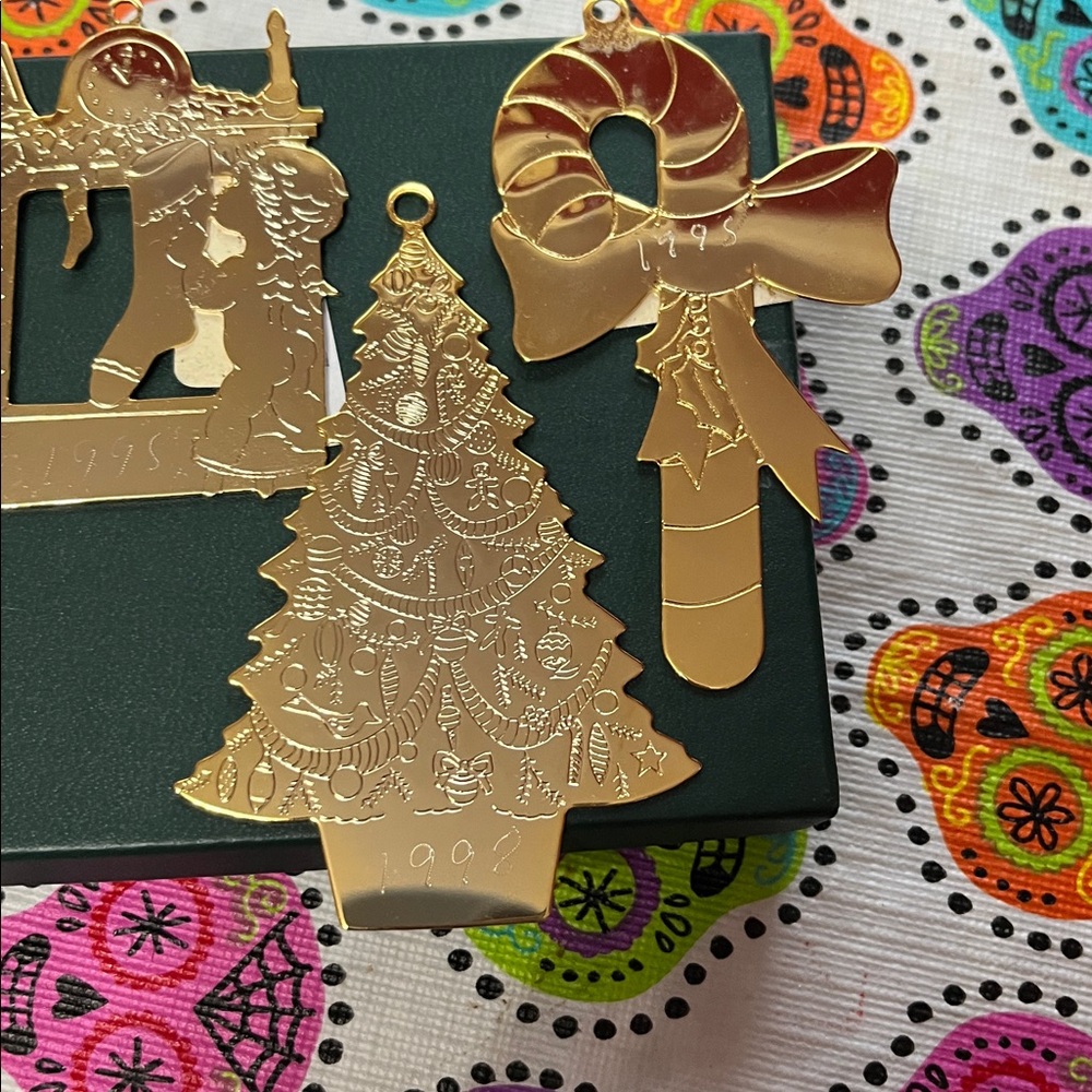 4 Vintage Gloria Duchin Brass Christmas Ornaments